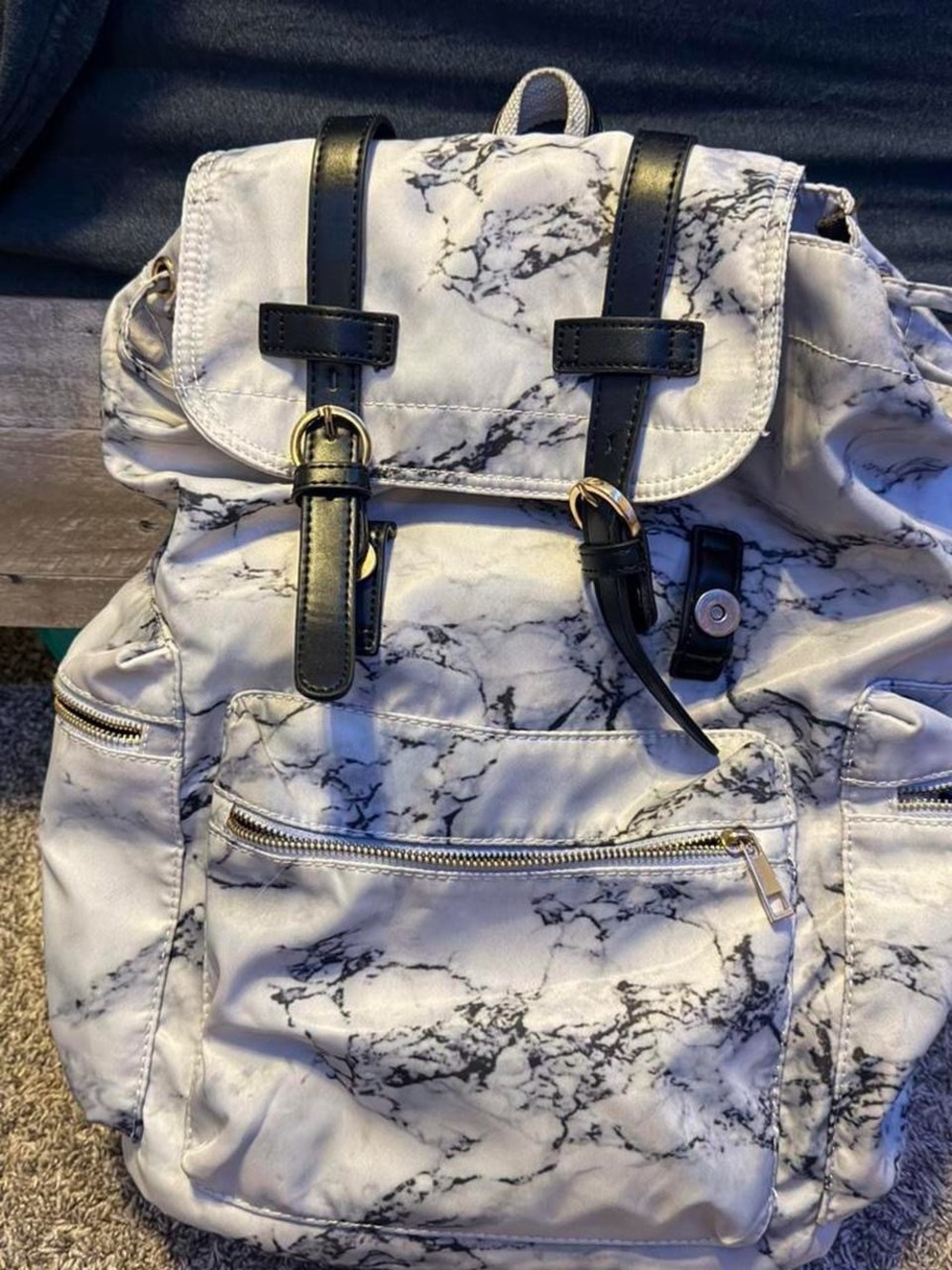 Amazon Essentials Marble Print Backpack with Black Trim